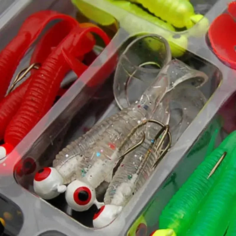 21-Piece Soft Fishing Lure Kit – Jig Head Hooks with Grub Worms & Shrimp Baits for Freshwater/Saltwater (2g-3.5g Weights) - Trekker Essentials