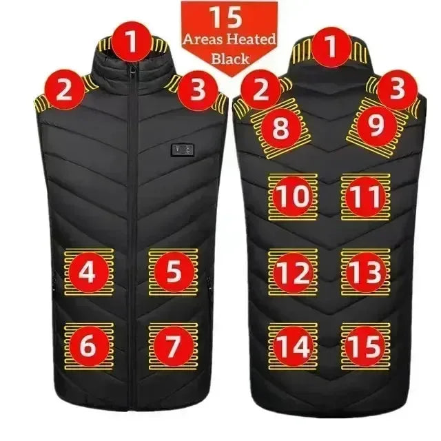 21-Zone Self-Heating Vest with USB Power | Men's & Women's Thermal Heated Jacket for Outdoor Activities - Trekker Essentials