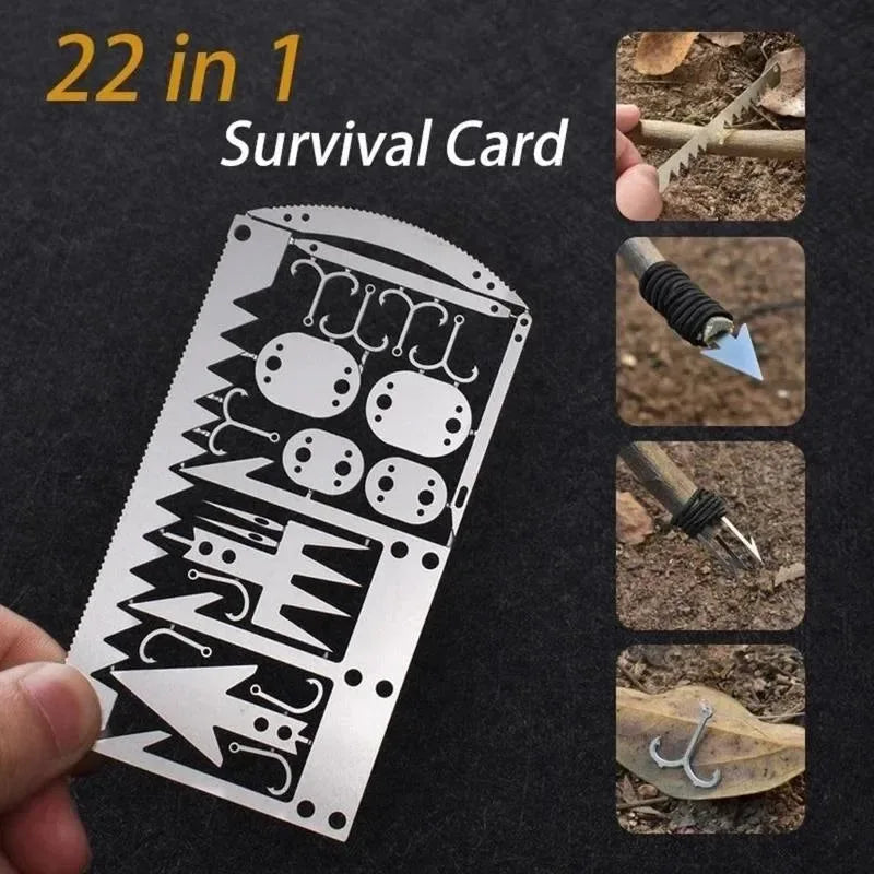 22-in-1 Stainless Steel Survival Tool Card: Portable Multifunctional Camping and Emergency - Trekker Essentials