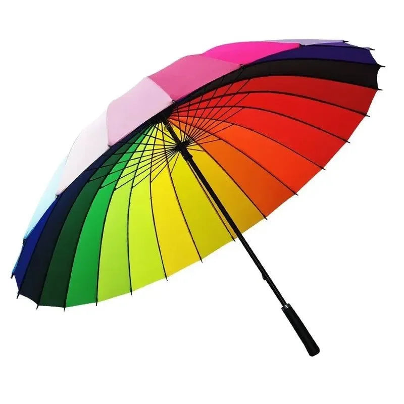 24-Bone Long Umbrella - Super Large Rainproof, Manual Straight Rod with Rainbow Colors - Trekker Essentials