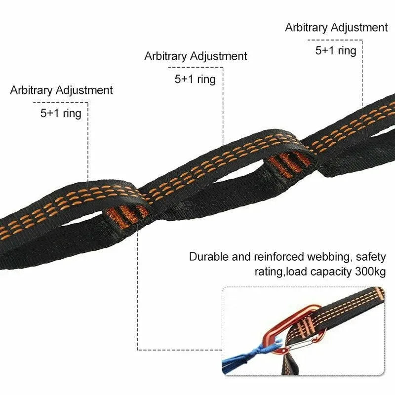 2/4Pcs Heavy-Duty Hammock Straps - Reinforced Polyester with 5 Rings, High Load-Bearing for Outdoor Camping - Trekker Essentials