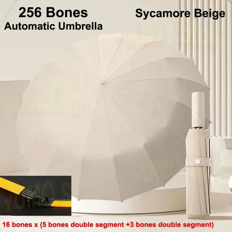 256 Bones Super Windproof Umbrella - All Weather Large Size, Automatic Business Umbrella, UV Protection Sunshade - Trekker Essentials