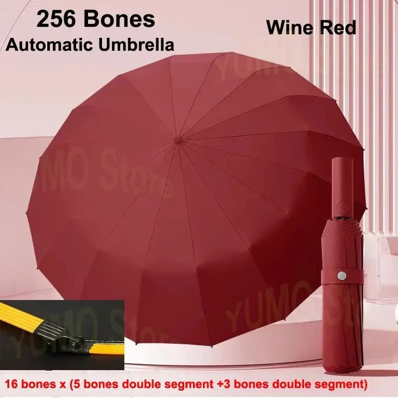 256 Bones Super Windproof Umbrella - All Weather Large Size, Automatic Business Umbrella, UV Protection Sunshade - Trekker Essentials