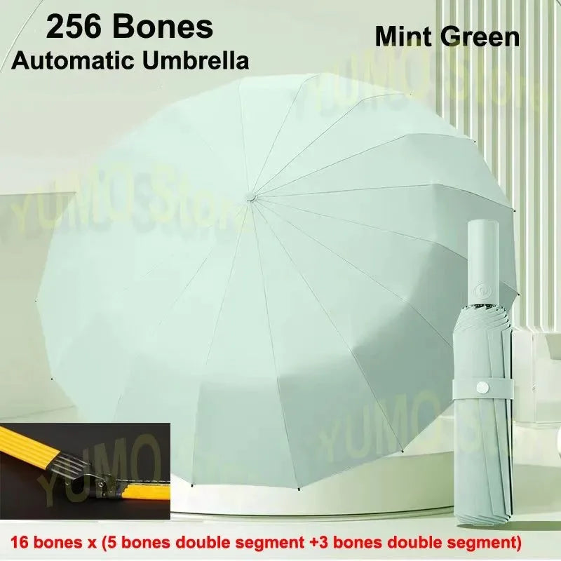 256 Bones Super Windproof Umbrella - All Weather Large Size, Automatic Business Umbrella, UV Protection Sunshade - Trekker Essentials