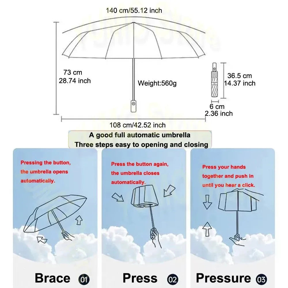 256 Bones Super Windproof Umbrella - All Weather Large Size, Automatic Business Umbrella, UV Protection Sunshade - Trekker Essentials