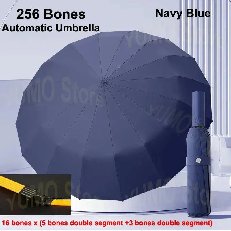 256 Bones Super Windproof Umbrella - All Weather Large Size, Automatic Business Umbrella, UV Protection Sunshade - Trekker Essentials