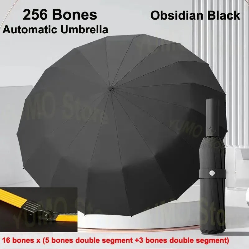 256 Bones Super Windproof Umbrella - All Weather Large Size, Automatic Business Umbrella, UV Protection Sunshade - Trekker Essentials