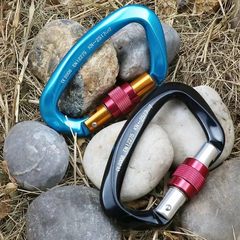 25KN Professional Climbing Carabiner - D-Shape Aviation Aluminum Safety Lock for Outdoor Climbing and Mountaineering - Trekker Essentials