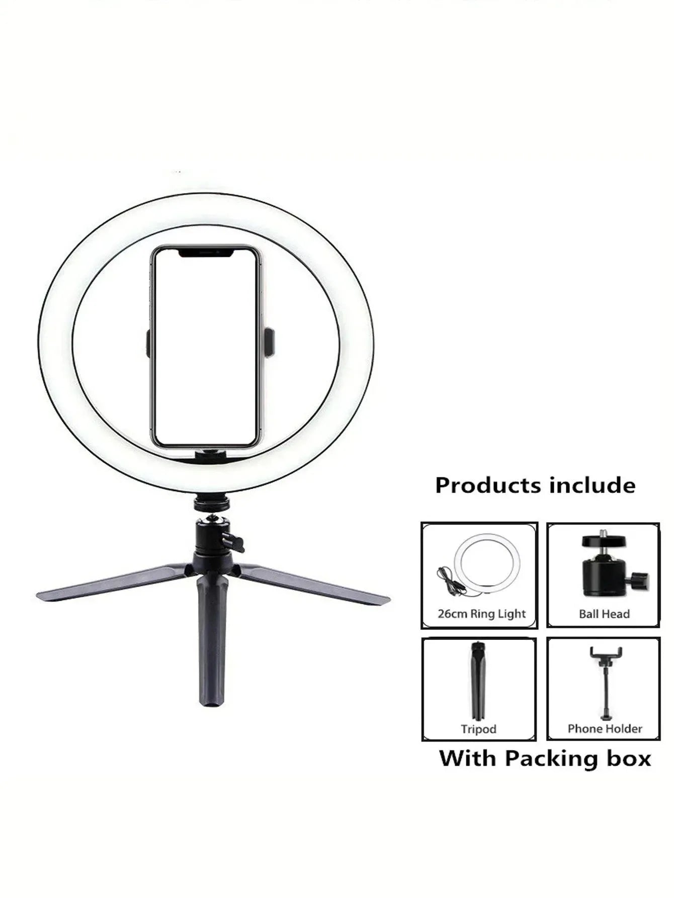 26cm LED Ring Light with Tripod Stand – Adjustable Selfie Light for Photography & Makeup - Trekker Essentials