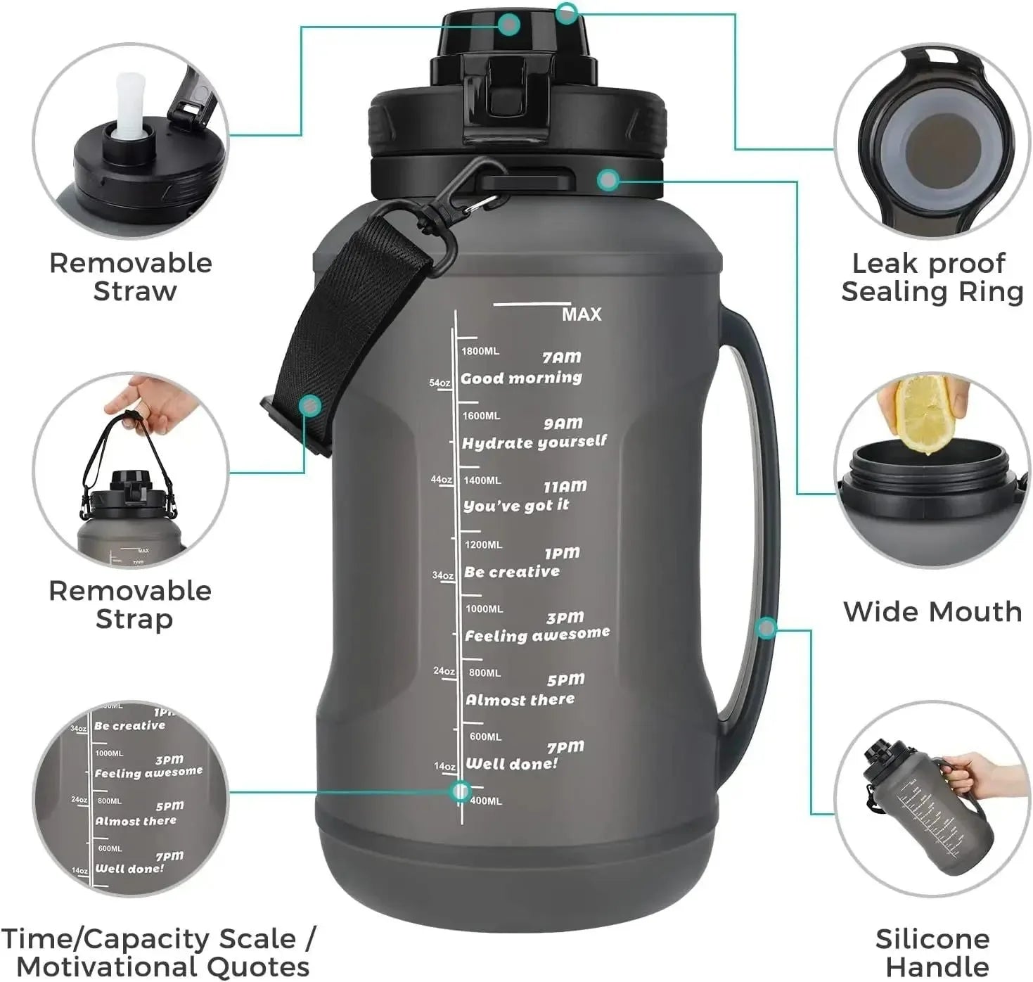 2L Collapsible Silicone Water Bottle with Straw - Large Capacity, Portable Design - Trekker Essentials