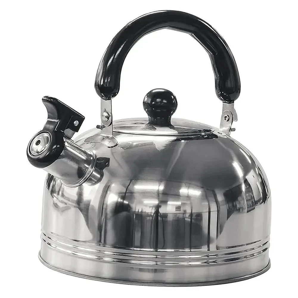 2L Stainless Steel Whistling Kettle with Foldable Handle for Camping and Stove Use - Trekker Essentials