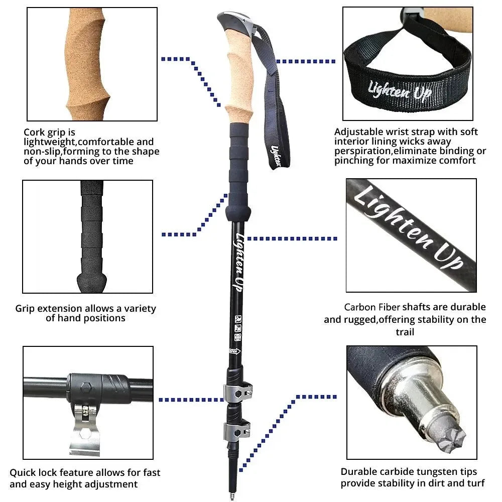 2pcs Carbon Fiber Collapsible Telescopic Trekking Poles: Lightweight Hiking and Climbing Sticks - Trekker Essentials