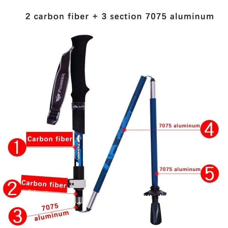 2pcs Folding 5-Section Trekking Poles - Carbon Fiber and Aluminum Alloy Walking Sticks for Mountain Climbing and Hiking - Trekker Essentials