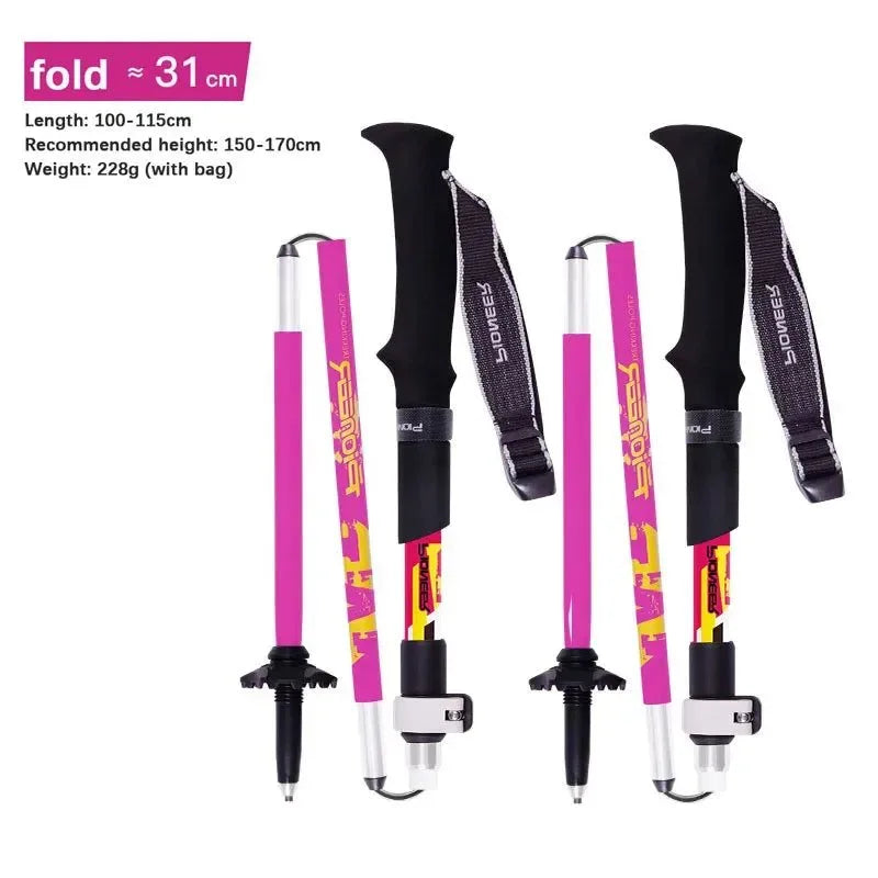2pcs Folding 5-Section Trekking Poles - Carbon Fiber and Aluminum Alloy Walking Sticks for Mountain Climbing and Hiking - Trekker Essentials