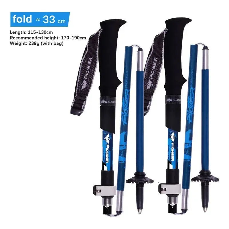 2pcs Folding 5-Section Trekking Poles - Carbon Fiber and Aluminum Alloy Walking Sticks for Mountain Climbing and Hiking - Trekker Essentials