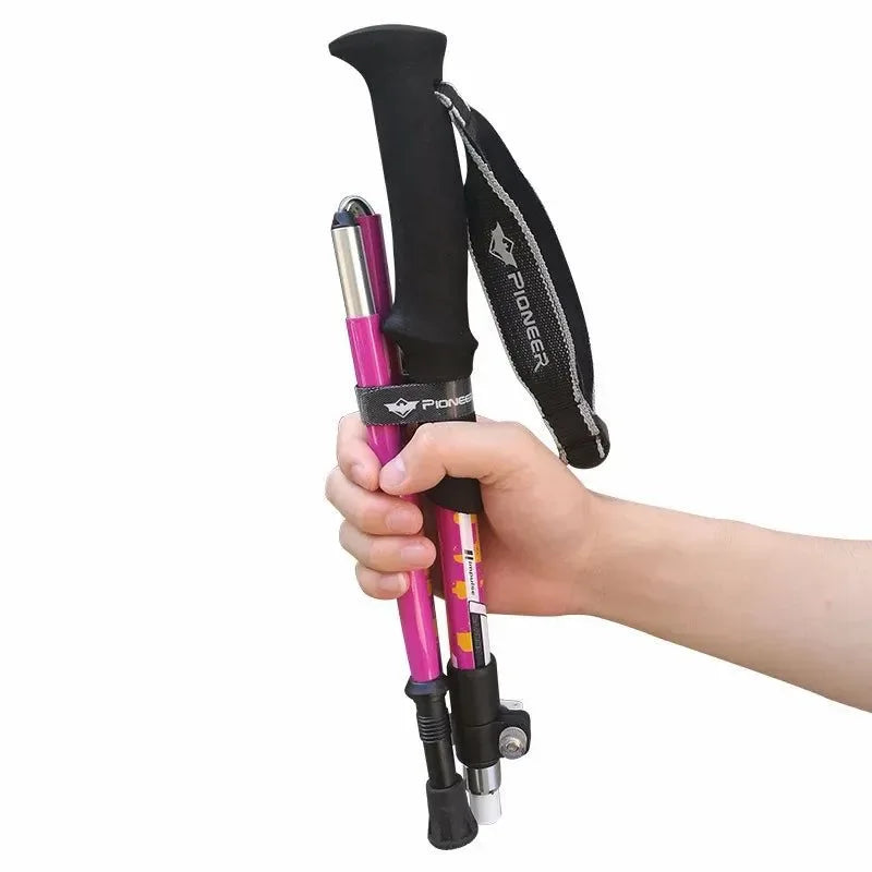 2pcs Folding 5-Section Trekking Poles - Carbon Fiber and Aluminum Alloy Walking Sticks for Mountain Climbing and Hiking - Trekker Essentials