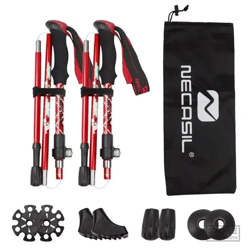 2pcs Folding Trekking Poles - Collapsible Hiking Sticks for Nordic Walking and Outdoor Activities - Trekker Essentials