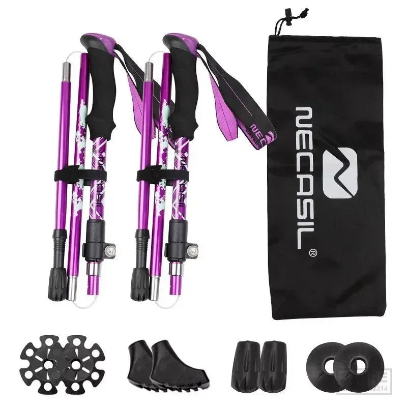 2pcs Folding Trekking Poles - Collapsible Hiking Sticks for Nordic Walking and Outdoor Activities - Trekker Essentials