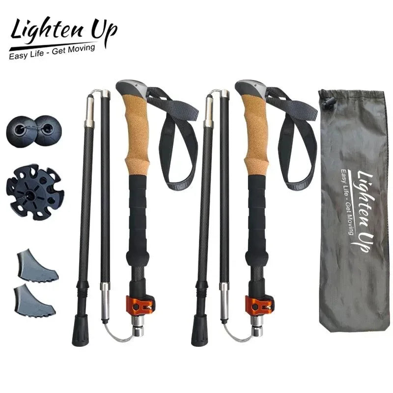 2Pcs Lightweight Carbon Fiber/Aluminum Alloy Trekking Poles: Collapsible Telescopic Walking Sticks for Hiking & Climbing - Trekker Essentials