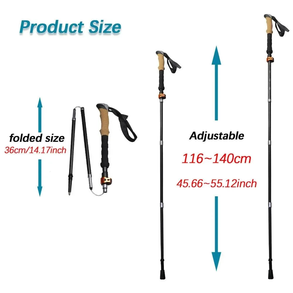 2Pcs Lightweight Carbon Fiber/Aluminum Alloy Trekking Poles: Collapsible Telescopic Walking Sticks for Hiking & Climbing - Trekker Essentials