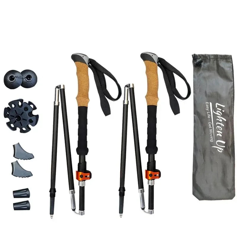 2Pcs Lightweight Carbon Fiber/Aluminum Alloy Trekking Poles: Collapsible Telescopic Walking Sticks for Hiking & Climbing - Trekker Essentials