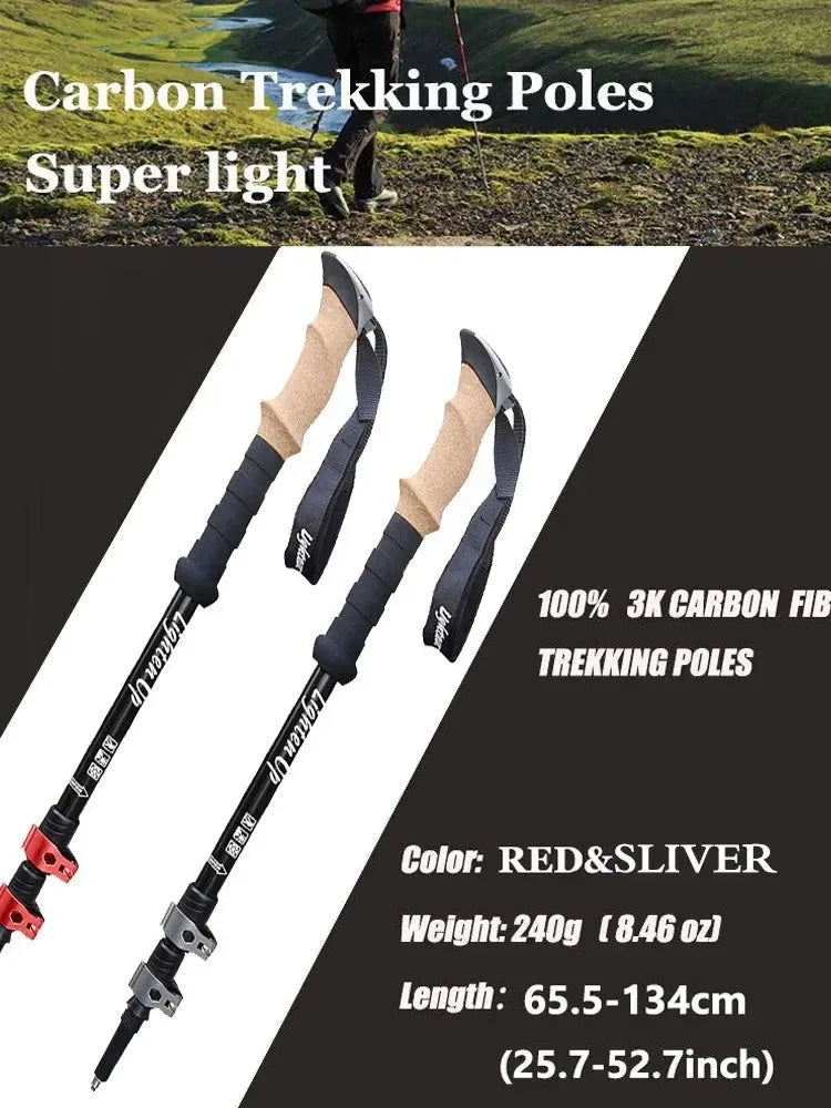 2Pcs Ultra-Light Telescopic Trekking Poles: Folding Mountaineering Staffs with Aluminum/Carbon Construction - Trekker Essentials