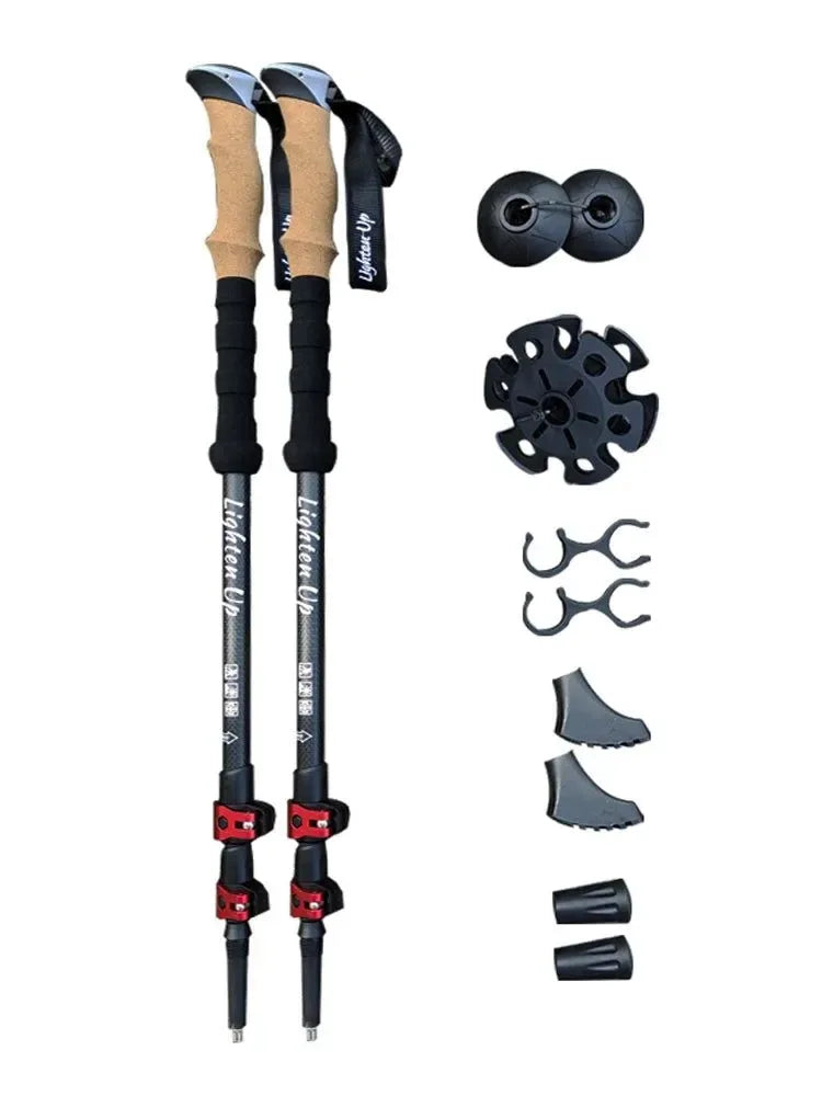 2Pcs Ultra-Light Telescopic Trekking Poles: Folding Mountaineering Staffs with Aluminum/Carbon Construction - Trekker Essentials