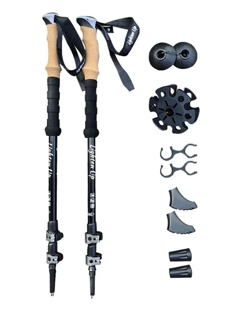 2Pcs Ultra-Light Telescopic Trekking Poles: Folding Mountaineering Staffs with Aluminum/Carbon Construction - Trekker Essentials