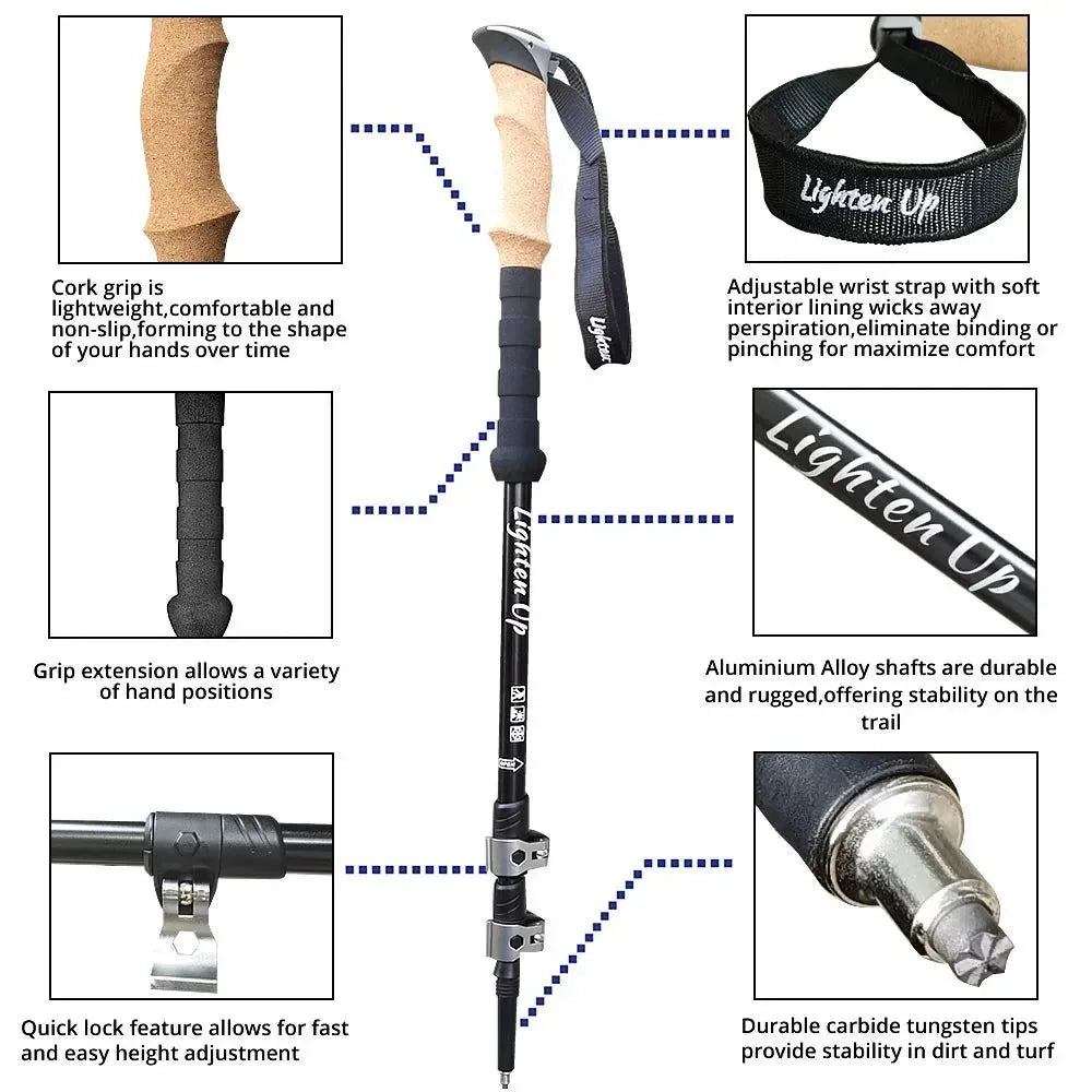 2Pcs Ultra-Light Telescopic Trekking Poles: Folding Mountaineering Staffs with Aluminum/Carbon Construction - Trekker Essentials