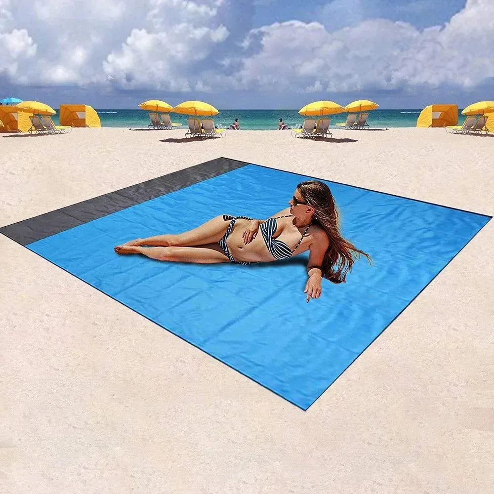 2x2.1m Waterproof Beach Blanket – Lightweight Folding Picnic Mat for Camping, Sand & Outdoor Use - Trekker Essentials