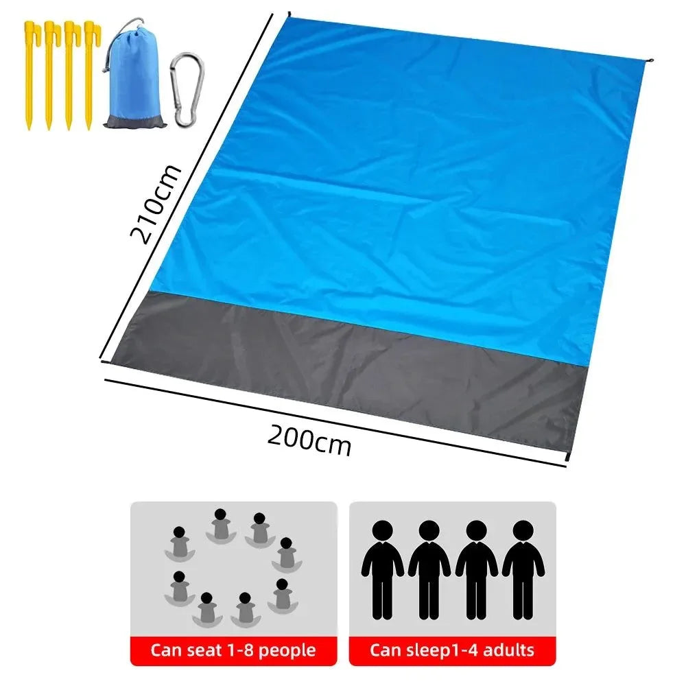 2x2.1m Waterproof Beach Blanket – Lightweight Folding Picnic Mat for Camping, Sand & Outdoor Use - Trekker Essentials