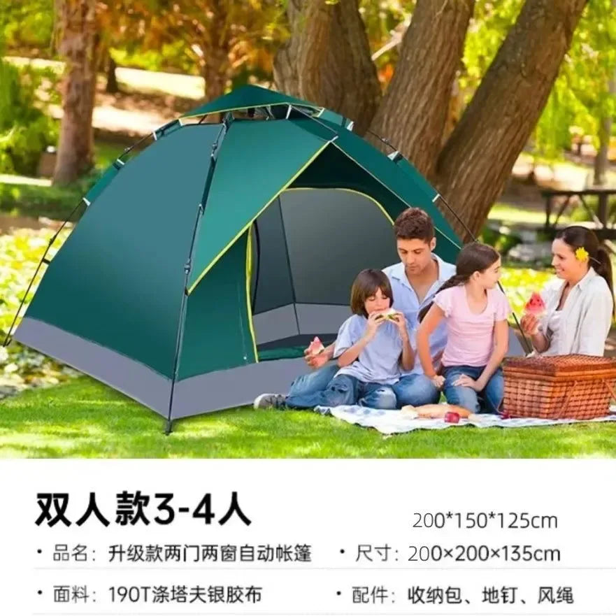 3-4 Person Instant Pop-Up Tent - Waterproof Automatic Camping Tent with Fiberglass Poles for Family Outdoor Adventures - Trekker Essentials