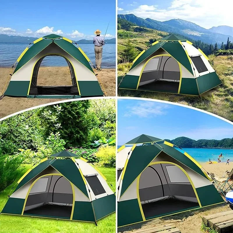 3-4 Person Instant Pop-Up Tent - Waterproof Automatic Camping Tent with Fiberglass Poles for Family Outdoor Adventures - Trekker Essentials