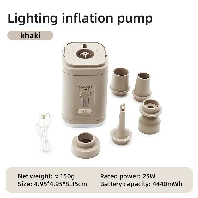 3 in 1 Mini Electric Inflatable Pump with Lights - Wireless Air Compressor for Hiking & Camping - Trekker Essentials