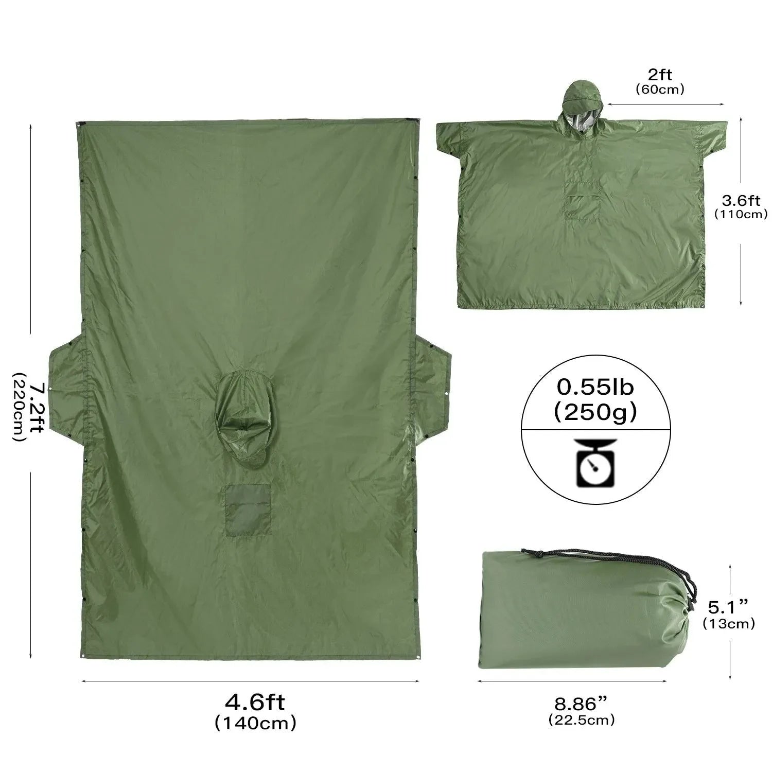 3-in-1 Outdoor Military Waterproof Raincoat - Rain Coat, Awning, Picnic Mat for Men and Women - Trekker Essentials