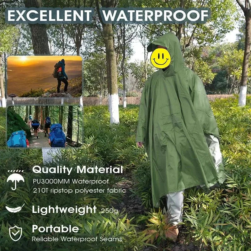 3-in-1 Outdoor Military Waterproof Raincoat - Rain Coat, Awning, Picnic Mat for Men and Women - Trekker Essentials