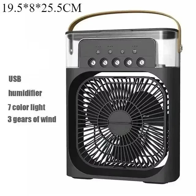 3-in-1 Portable Air Cooler with LED Lights – USB-Powered Desktop Fan, Humidifier & Night Light - Trekker Essentials