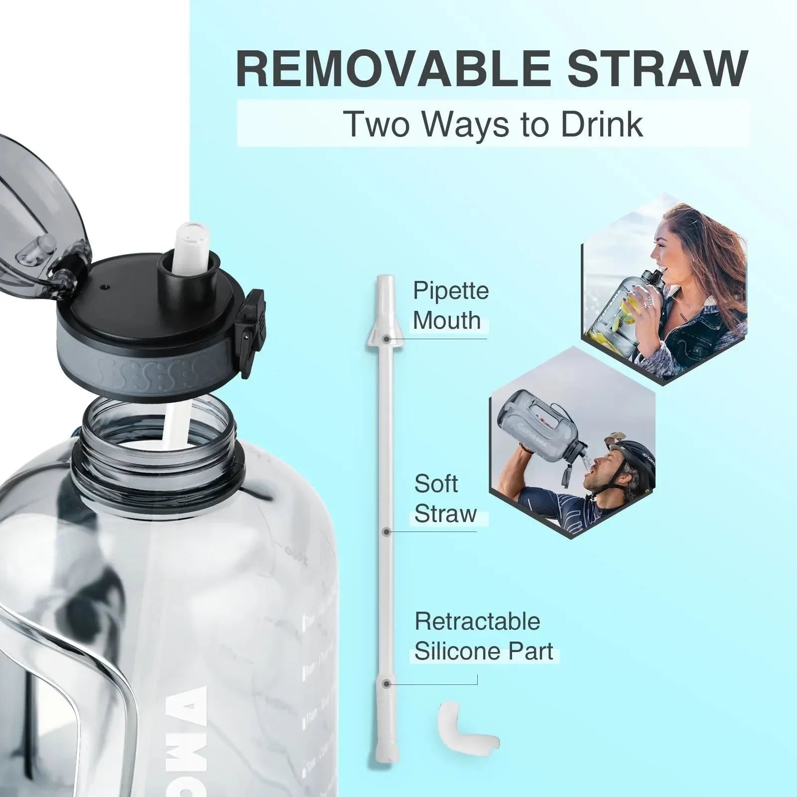 3 Liter Motivational Water Bottle with Times to Drink: Sports Big Jug with Handle, Leak-Proof, BPA-Free for Men and Women - Trekker Essentials