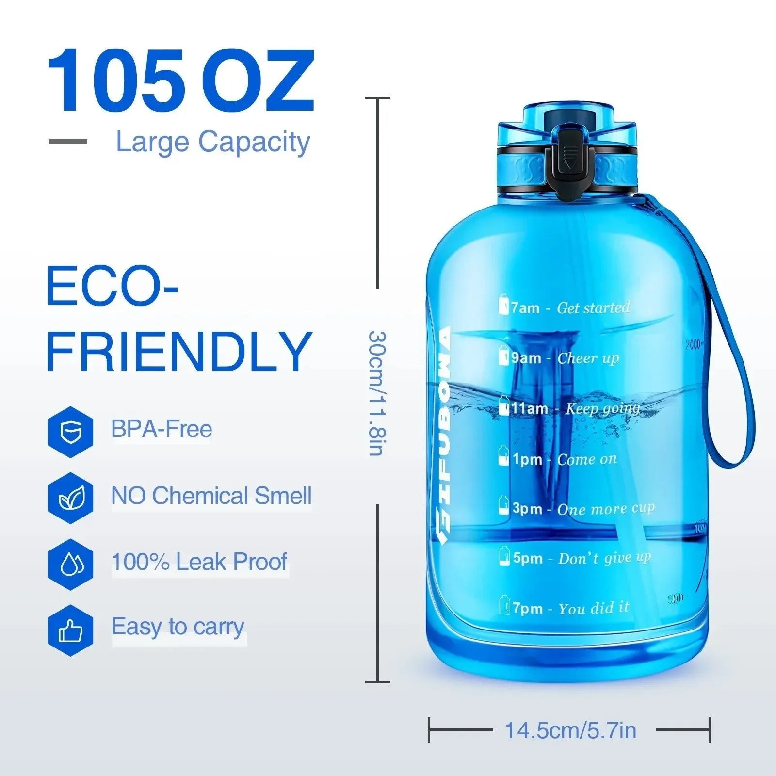 3 Liter Motivational Water Bottle with Times to Drink: Sports Big Jug with Handle, Leak-Proof, BPA-Free for Men and Women - Trekker Essentials