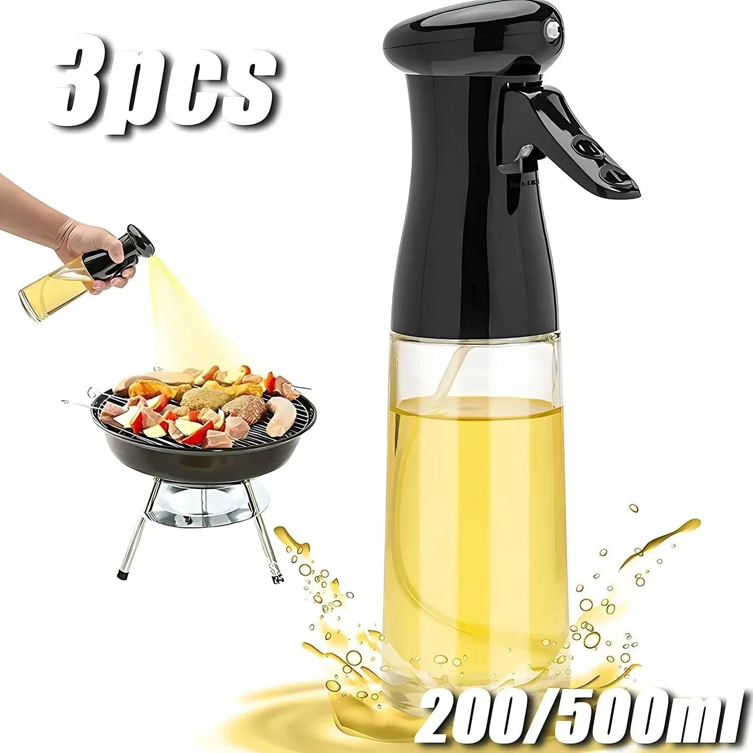 3 Pack Oil Sprayer Bottle Set - 200ml & 500ml for Cooking, Fitness, and BBQ - Trekker Essentials