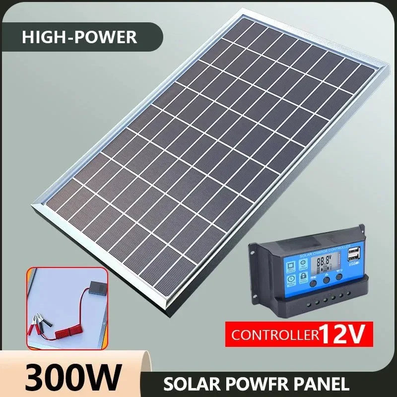 300W 12V Polycrystalline Solar Panel Kit — Portable Outdoor Power Generator for Home & Camping - Trekker Essentials