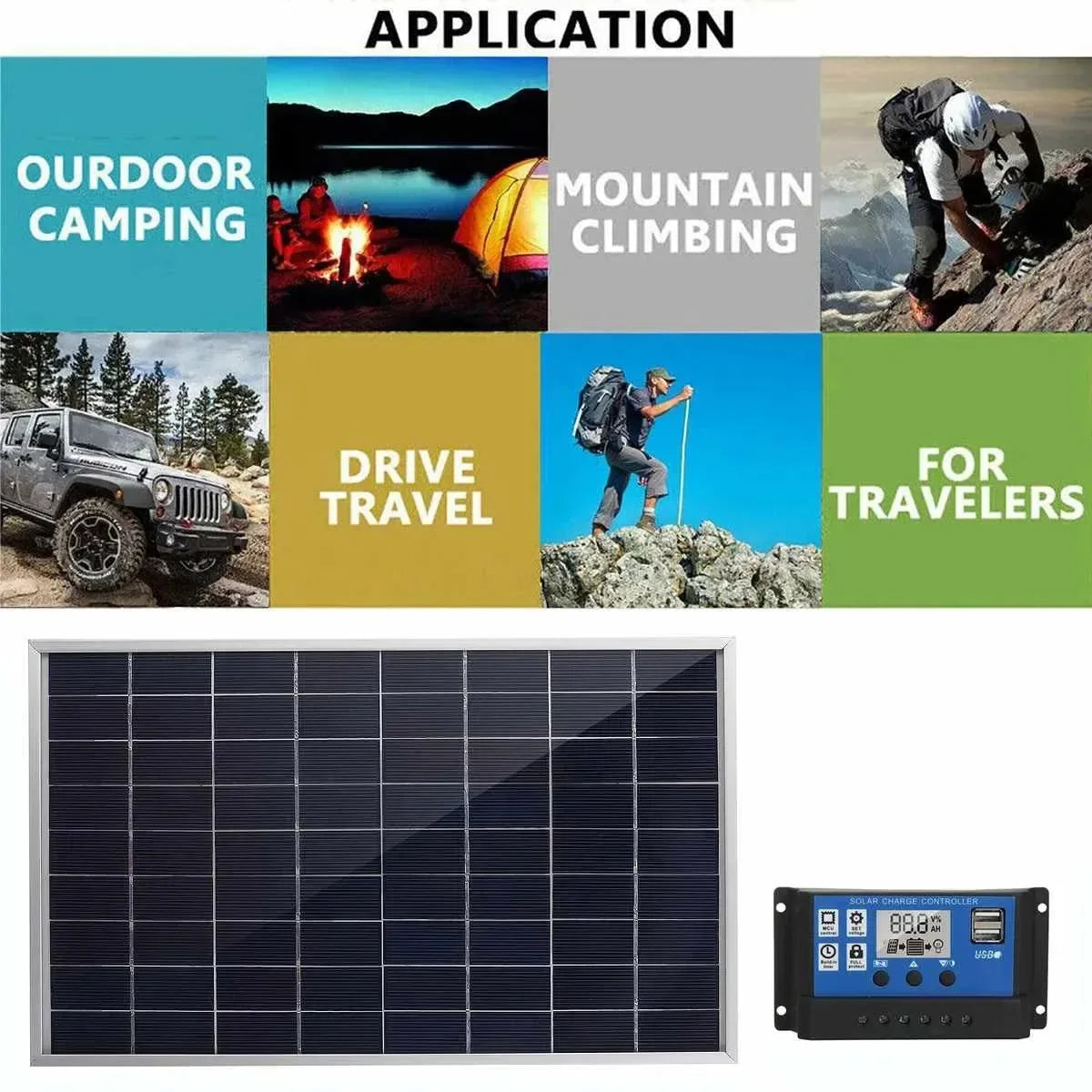300W 12V Polycrystalline Solar Panel Kit — Portable Outdoor Power Generator for Home & Camping - Trekker Essentials
