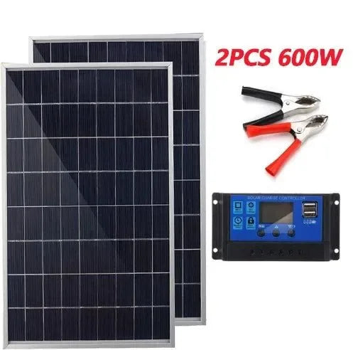 300W 12V Polycrystalline Solar Panel Kit — Portable Outdoor Power Generator for Home & Camping - Trekker Essentials