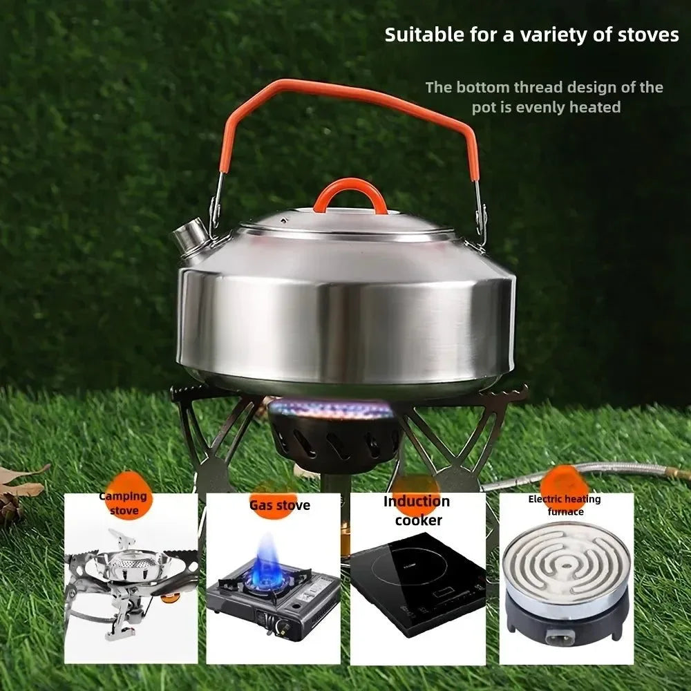 304 Stainless Steel Camping Kettle: 2L Portable Outdoor Tea Pot for Hiking & Picnics - Trekker Essentials