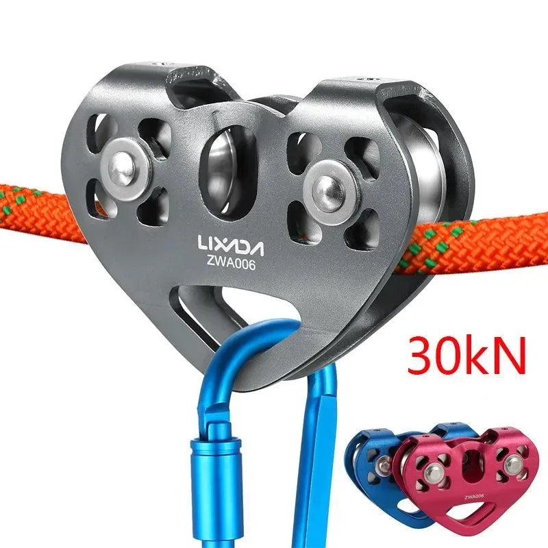 30kN Heavy-Duty Climbing Pulley – Aluminum Alloy Cable Trolley with Ball Bearing for Rock/Ice Climbing, Caving & Rescue Operations - Trekker Essentials