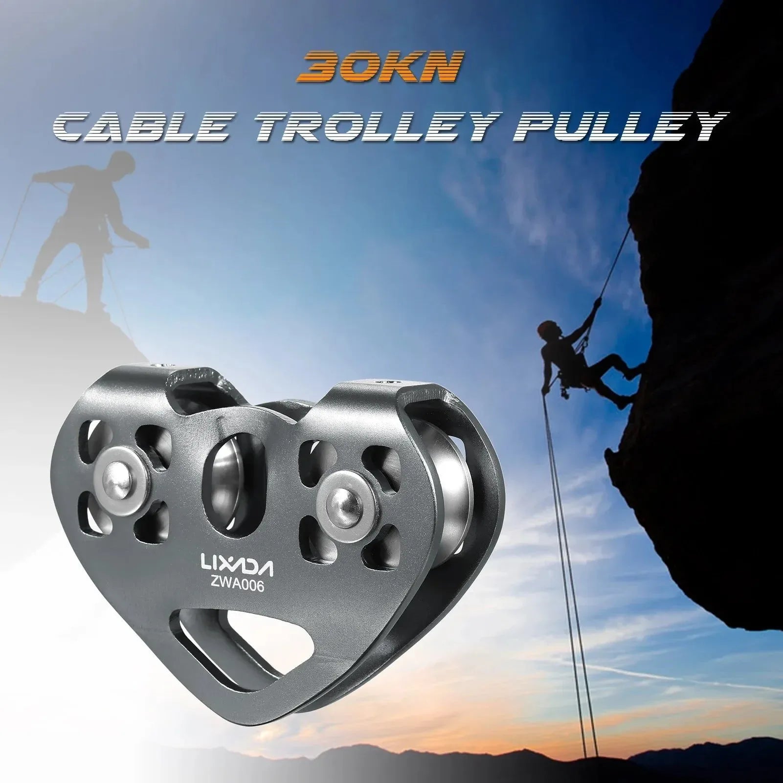 30kN Heavy-Duty Climbing Pulley – Aluminum Alloy Cable Trolley with Ball Bearing for Rock/Ice Climbing, Caving & Rescue Operations - Trekker Essentials