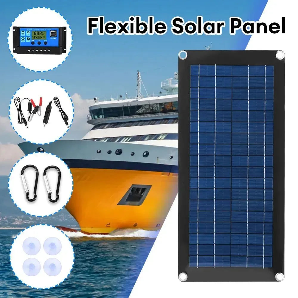 30W Flexible Solar Panel with Controller - Dual USB Port Solar Power System for Home Camping Outdoor - Trekker Essentials