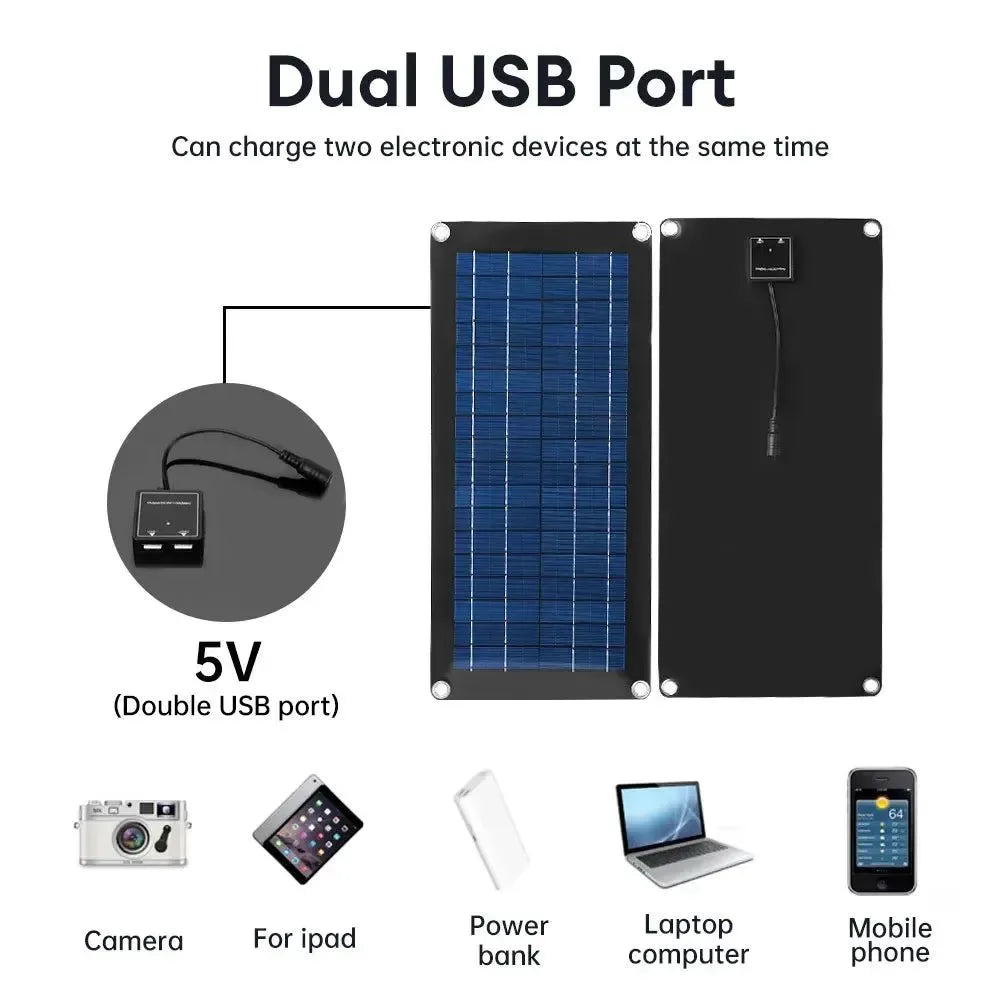 30W Flexible Solar Panel with Controller - Dual USB Port Solar Power System for Home Camping Outdoor - Trekker Essentials