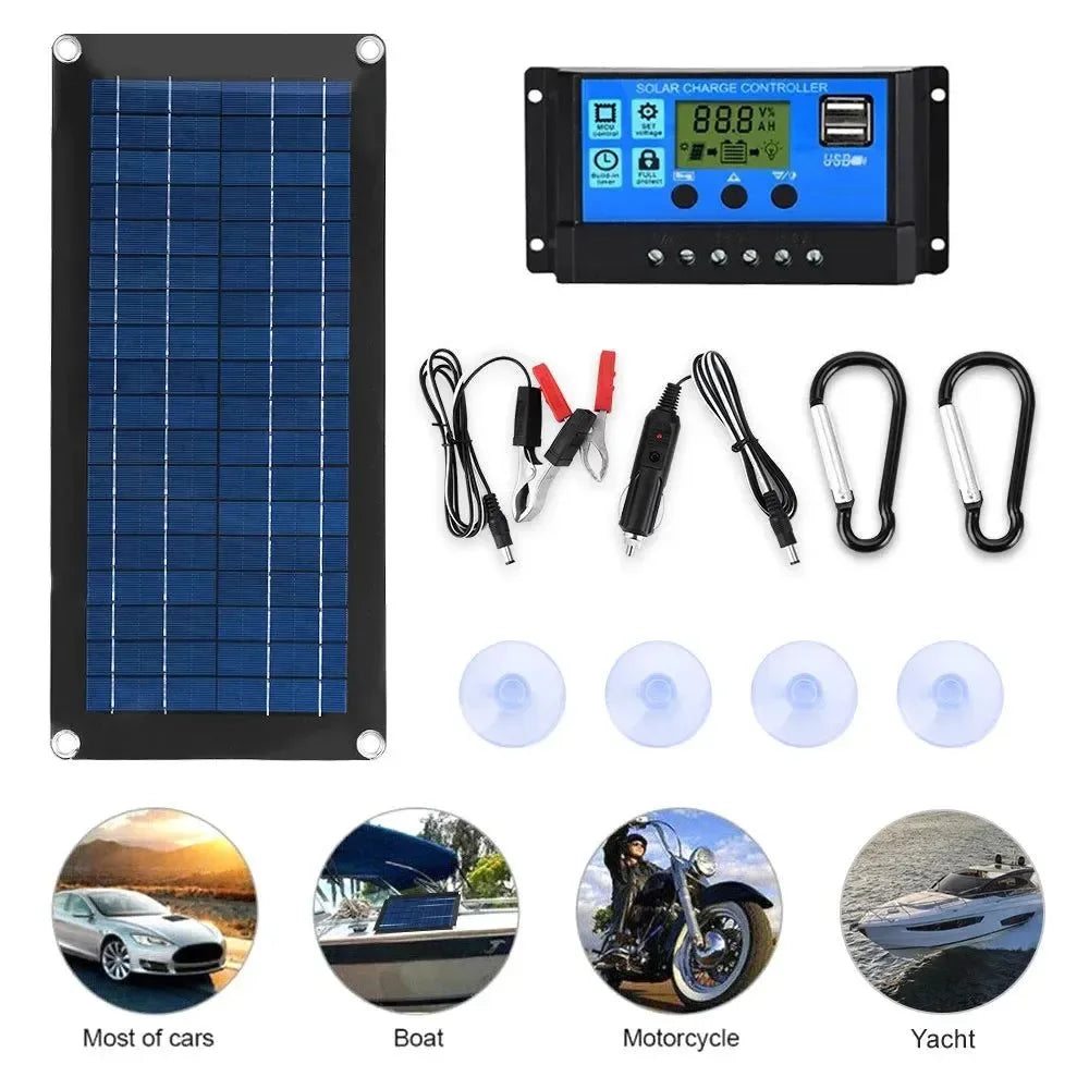 30W Flexible Solar Panel with Controller - Dual USB Port Solar Power System for Home Camping Outdoor - Trekker Essentials
