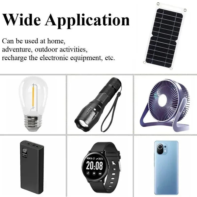 30W Solar Panel USB 5V Charger Kit - Complete Solar System for Mobile Phone, Power Bank, and Watch Charging during Outdoor Hikes - Trekker Essentials
